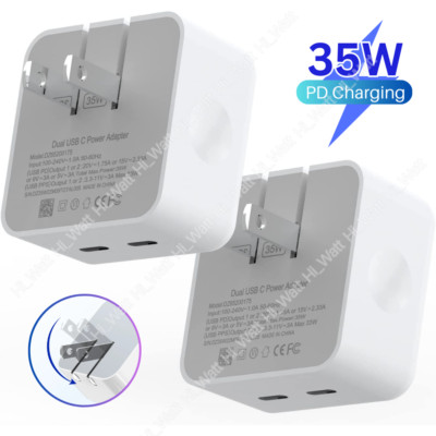 35W Dual PD Port Adapter Fast Charger Block For iPhone 16 15 14 13 12 11 XR iPad