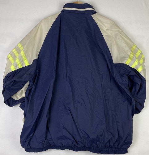 Vintage Adidas Windbreaker Navy Highligher Yellow Stripes Sz XL - Picture 2 of 12