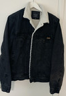 Unisex Black Denim Jacket Size Small Warm Lining Side pockets /tab 100% Cotton