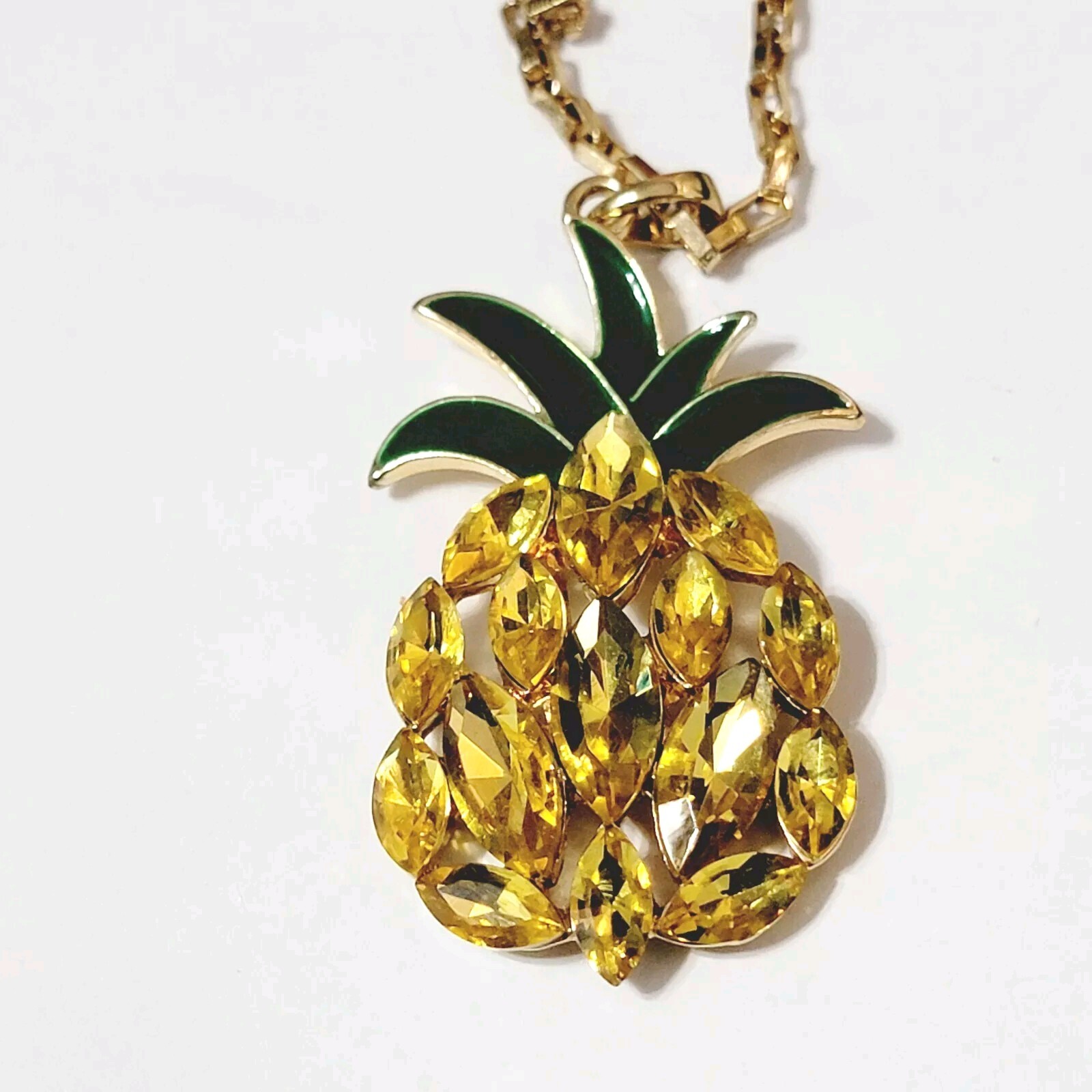C1946 Pineapple Pendant Necklace Rhinestones Enam… - image 6