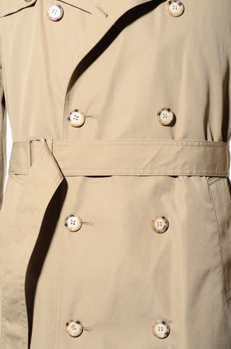 36S Short Vintage Double-Breasted Khaki Cotton Canvas Belted Trench Coat w/Liner - Picture 4 of 9