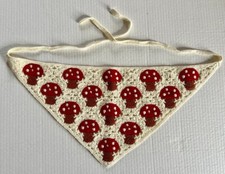 Crocheted White and Red Mushroom Triangular Kerchief Cottagecore