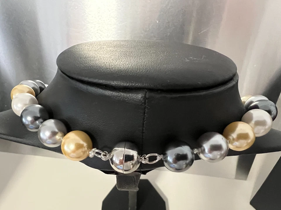 Muschelkernperlen Collier Kette 50cm Magnet Perlen 12 mm Tahiti Südsee Farben127 - Bild 2 von 2