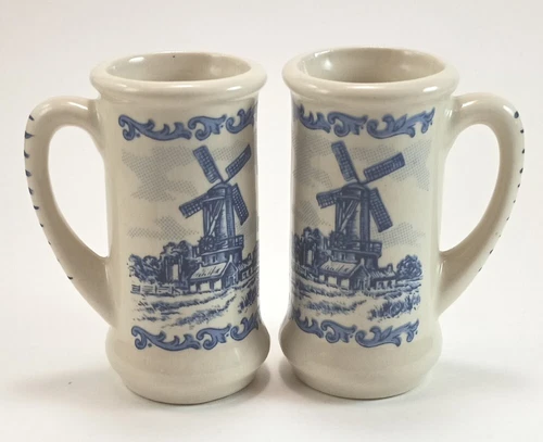 Vintage Handpainted Blue Delft Mini Beer Stein/Mug w/Windmill Dutch-Holland