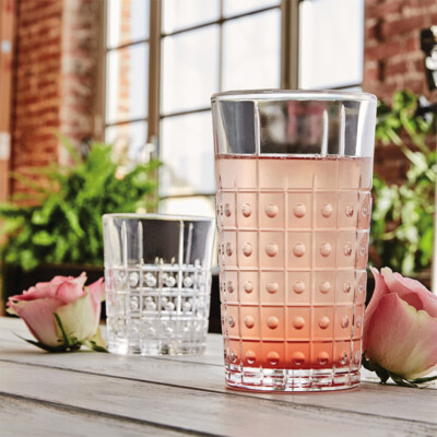 6 x 290 ml Relief Trinkgläser Longdrink Cocktail Saft Wasser Cola Gläser Glas