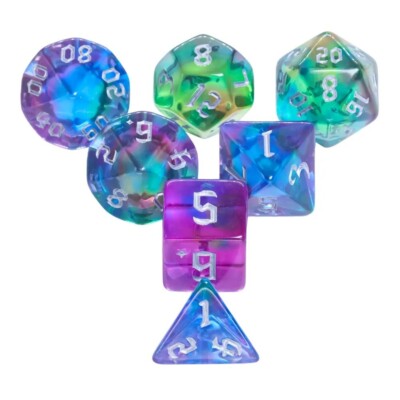 Seraphic Shim Dice Set | Green & Blue and  | polyhedral dice set of 7 | DnD Dice
