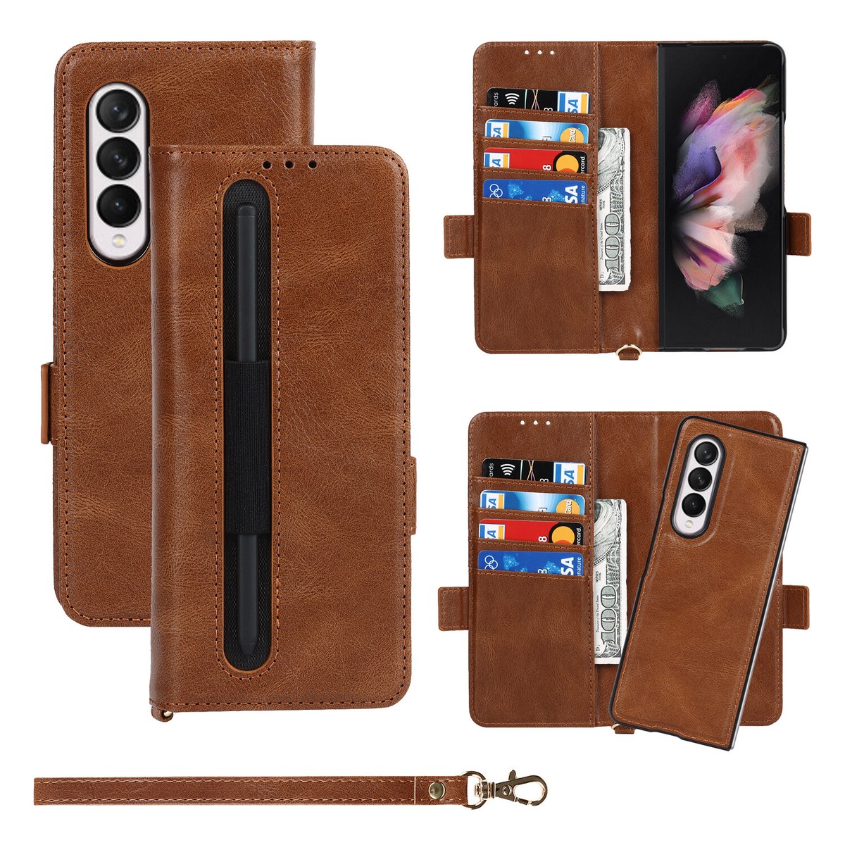 For Samsung Galaxy Z Fold 3 Flip Wallet Case removable Card