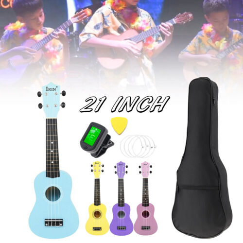 21 Inch Wood Soprano Small Guitar Ukulele Gifts w/ Bag Tuner Pick Extra Strings - Afbeelding 1 van 12