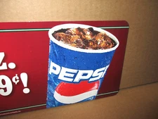 PEPSI - PEPSI-COLA - Full Cup with Ice -Big Metal RESTAURANT SIGN - 32 ounce 99c
