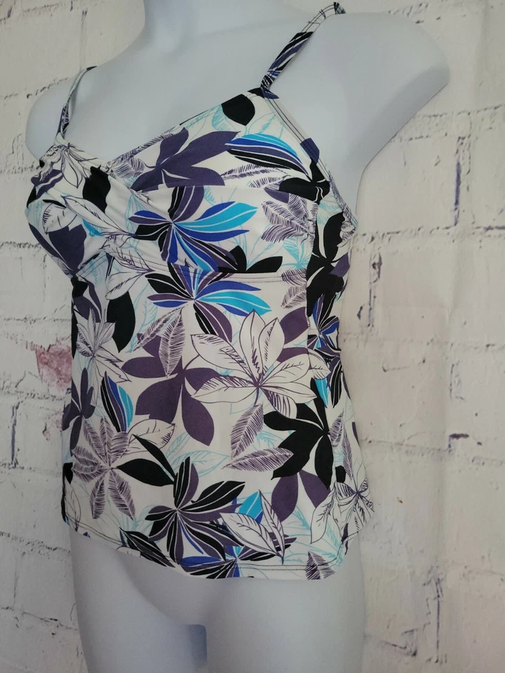 Traje de baño Croft Barrow Tankini Top Ony talla 14 púrpura floral acolchado ajustable Correas Foto 3 de 4
