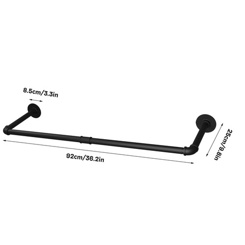 2PCS 92CM Pipe Clothes Rack Wall Mounted Industrial Iron Garment Bar Hanging Rod - Picture 12 of 12