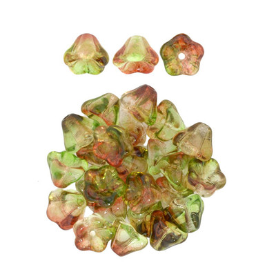 25 Bell Flower Czech Glass Beads 8MM Opaque & Transparent Vitral & Luster Colors