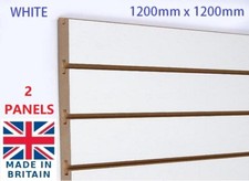 2 x WHITE SLATWALL 1200mm x 1200mm BOARDS SLATBOARD PANELS NEW UK 100mm PITCH