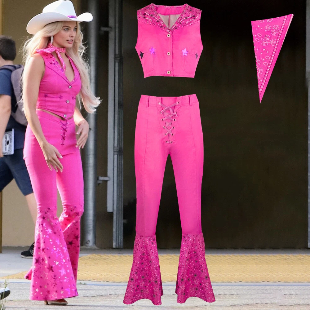 Halloween Costume for Barbie Women Girls 2023 Movie Hot Starry Pink Top  & Pants