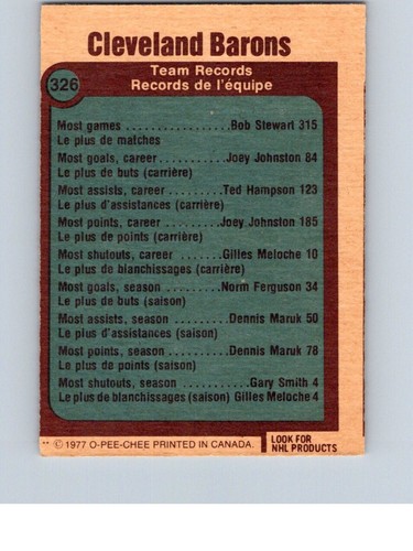 HOCKEY CARD O-PEE-CHEE 1977 CLEVELAND BARONS TEAM CARD LOGO NO71 - Picture 2 of 2