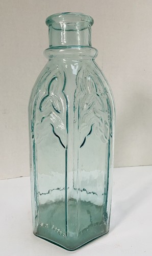 Large Vintage Glass Cathedral Pickle Jar/Bottle, Applied Top, Lt. Aqua color - Picture 4 of 10