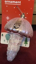 Happy Home By Rite Aid Christmas Ornament Shiny Glitter Pink Mushroom 5.5”