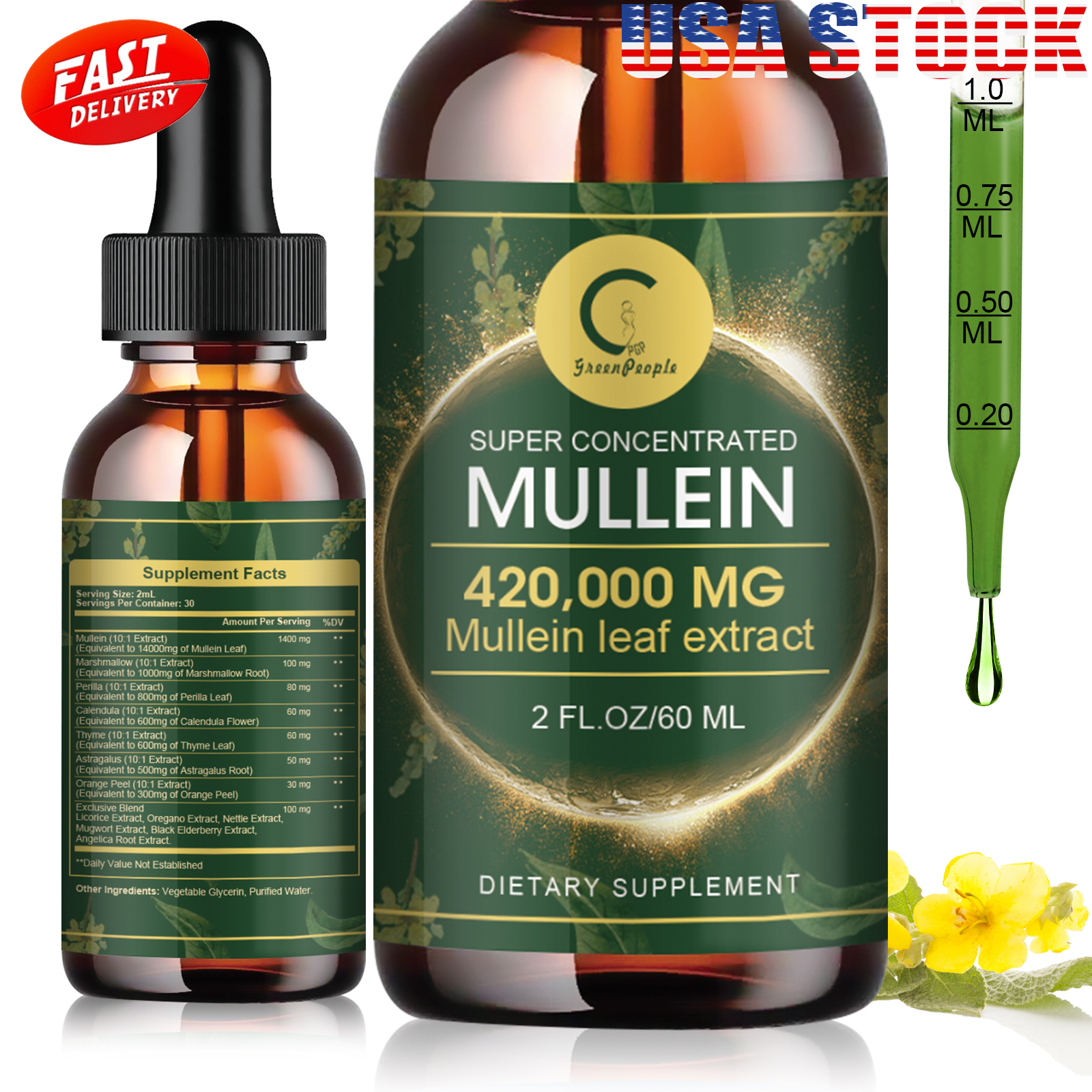 60ml Mullein Leaf Extract Drops Lung Cleanse Respiratory Herbal Drop Health Care