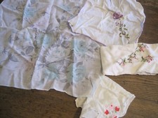 VTG EMBROIDERED LOT OF 4 LADIES HANKERCHIEFS-FLORAL/PRINTED BLUE ROSE