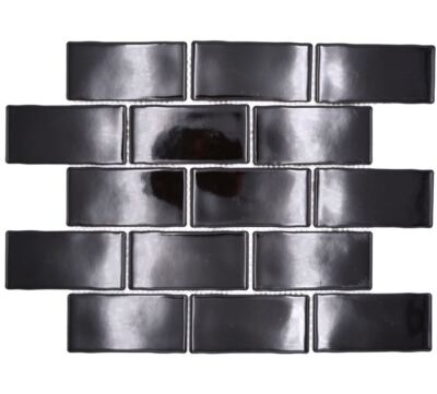 Keramik Mosaikfliese Metro Sybway Verbund Uni Schwarz Glänzend
