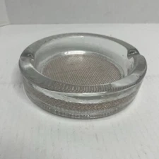 Vintage Clear Art Deco Glass Atomic Ashtray 4lbs Heavy 7.5” Diameter 1.75” Thick