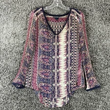 Lucky Brand Women’s L Blouse Floral Multicolor Long Sleeves Sheer
