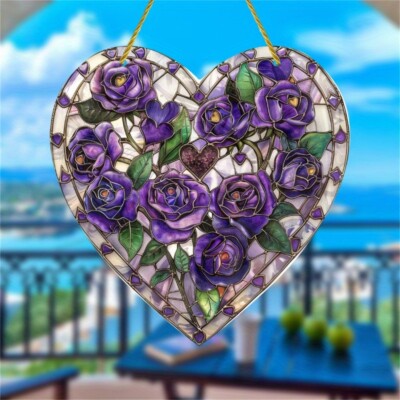 1 Piece Charming Purple Rose Flower Acrylic Light Catcher Wreath Centerpiece