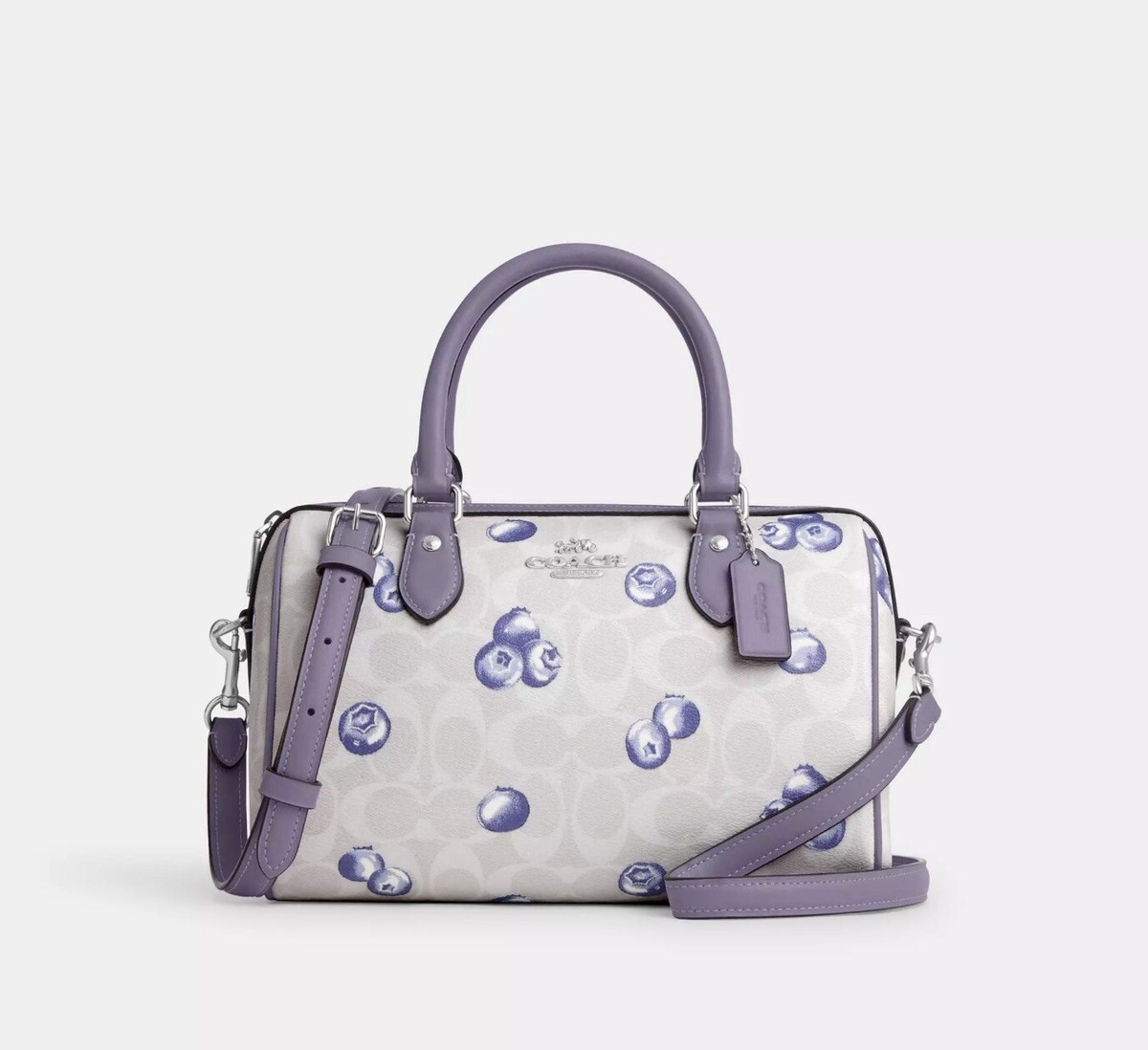 現品限り】COACH ショルダーバッグ ブルーベリー柄 ホワイト/パープル 