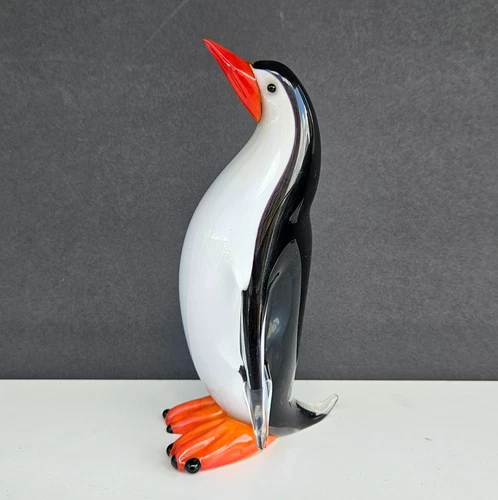Vintage Murano Sommerso Venetian Glass Penguin Figurine Signed