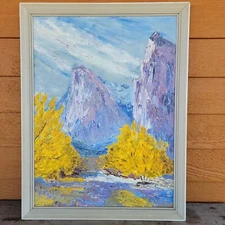 Original painting textured Mcm Abstract Impressionist Yellow Blue Purple