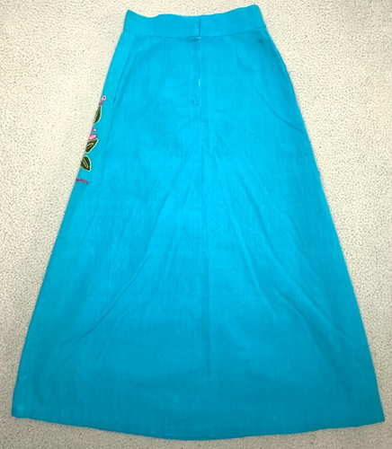 Vintage 70s Royer Embroidered Maxi Skirt Medium Flower Power High Waist - Picture 2 of 24