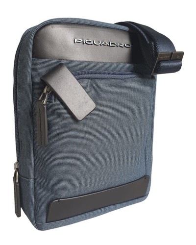Crossbody Bag Piquadro Men Crossbody Bag Unisex Leather And Fabric Avio Blue - Picture 3 of 6