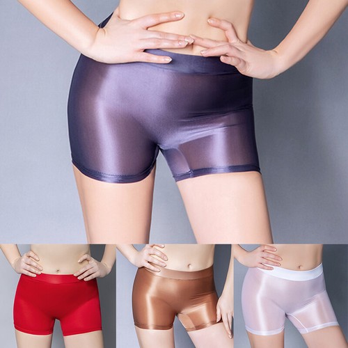 Women Opaque Wet Look Leggings Shiny Satin Panties Gym Fitness Shorts - Picture 4 of 21