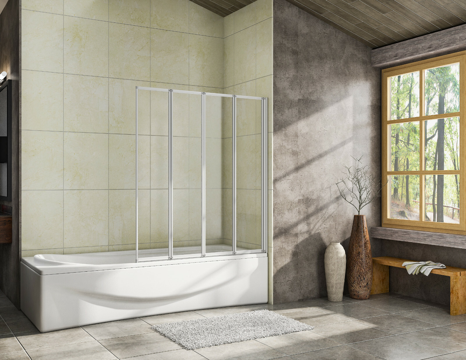 Biubiubath 4 Fold Folding Pivot Shower Bath Screen Glass Door