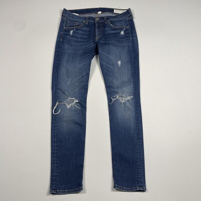 Rag & Bone Jeans Women s 27 Canyon Blue Skinny Distressed Capri MEASURES 29x27