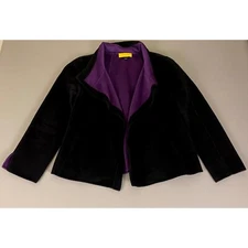St. John Knit Blazer Jacket Cashmere Angora Wool Blend Open Black Purple Size 8