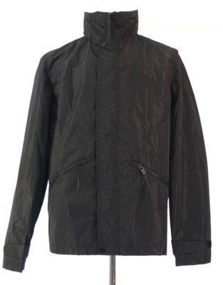 Mens Jacket Black Windbreaker Ripstop Concealed Hood Casual Size L  Dissident