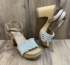 Madden Girl Camila Sandals Shoes Women's 6 Gingham Check Strapback Chunky Heel