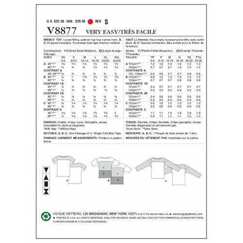 Vogue Schnittmuster V8877 Damen Misses Top - Bild 2 von 2