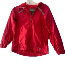 LL Bean Kids Unisex Size Small 8 Red Fleece Lined Reflective Rain Wind Jacket