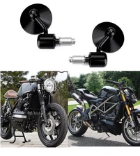 2x Motorcycle Round 7/8" Bar End Rearview Side Mirrors For Bobber Cafe Racer