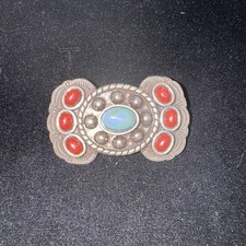 Vintage Silver Tone Southwestern Concho Belt Accent Turquoise Glass Center