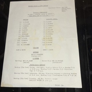 Reading Reserves v Plymouth Argyle Reserves 28/04/1982 (single sheet)