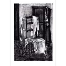 MINAUX André - Lithographie originale "Nature morte à la chaise" 56x38cm - 1970