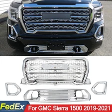 4PC Front Grille Plate & Fog Bezel Kit Fits 2019-2022 GMC Sierra 1500 Denali/AT4