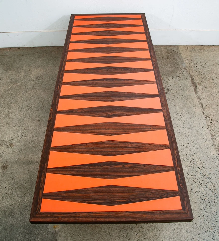 Mid Century Modern Coffee Table Large Rosewood 3 Drawer Salmon Vintage Mcm Pink - Image 3 of 4