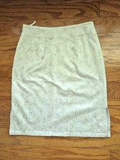 A-Line Skirt Embroidered Floral Neutral Beige Tone-on-tone sz 8