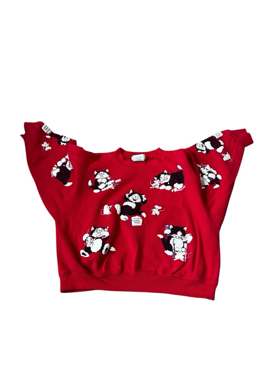 Vintage 80s Spumoni Rose Cage Cats & Mouse Sweatshirt Deadstock