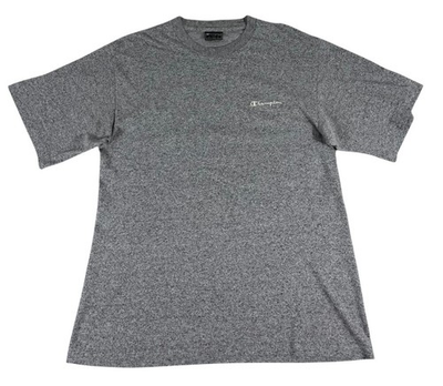 #ad Champion Men#x27;s Heather Gray L Short Sleeve Crew T Shirt Embroidered Logo $56.35