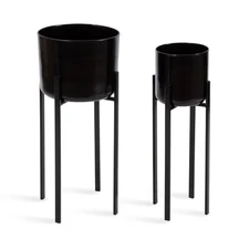 Kate and Laurel Gabi Decorative Two-Piece Metal Planters; Set of 2; Black; Mo...